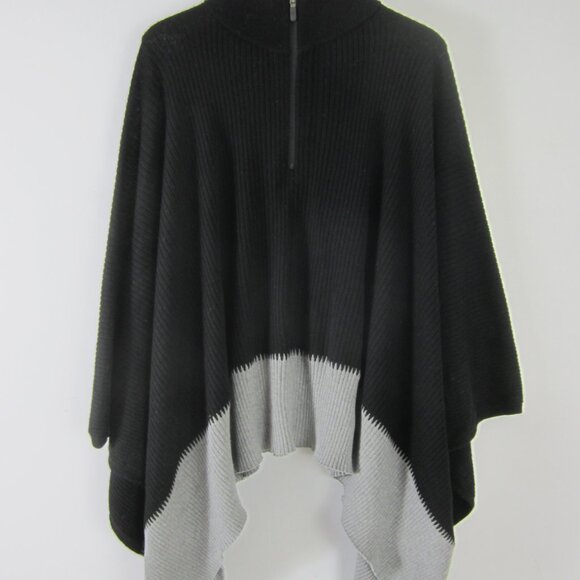 Lululemon On the Go Merino Wool Knit Poncho Sweater OS 1/4 Zip Ribbed Black Gray - Picture 9 of 10